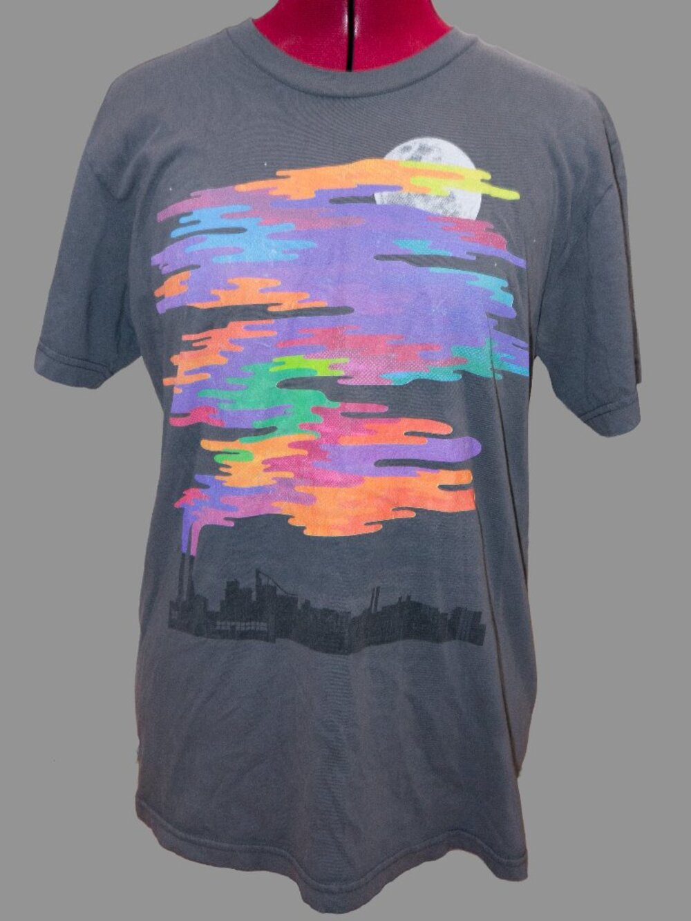 Modern Amusement Graphic T-Shirt Mens Gray Sunset Cityscape Tee